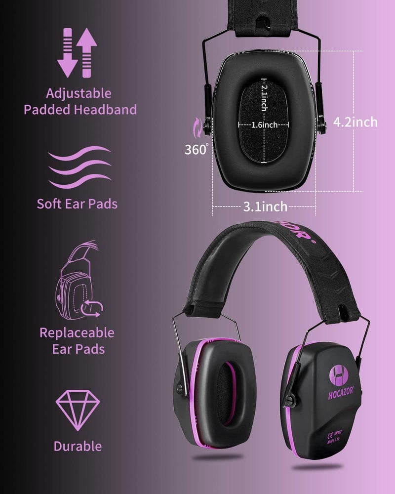 Hocazor Shooting Ear Protection NRR 26dB Suit for Shooters Hunting Range Racing Concert Sports Events Airports - Black&Purple HO1006 - Image 3